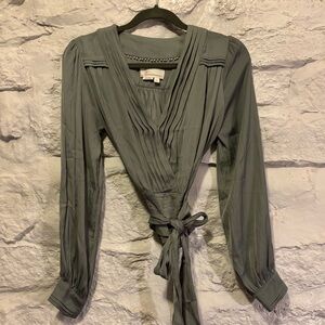 Anthropologie Olive Boho Smocked Faux Wrap Blouse Empire Waist Size S Details!
